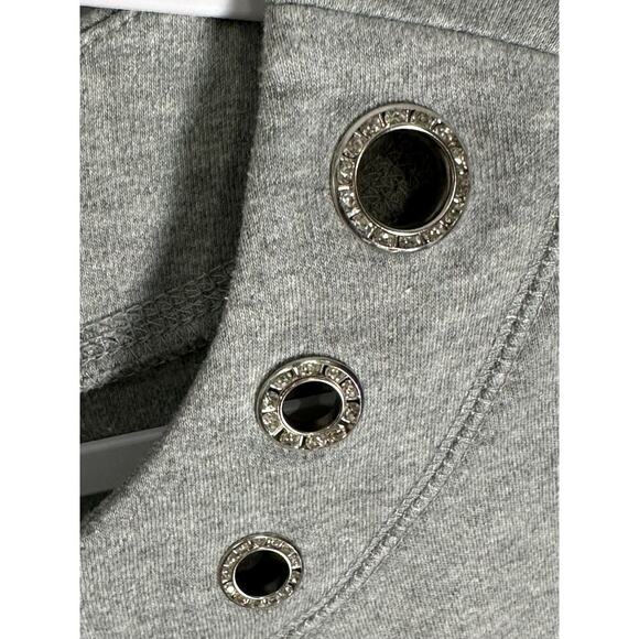 Quacker Factory Sz S Rhinestone Grommet Cotton Pullover 1/2 Sleeve Top Side Slit - Picture 4 of 10